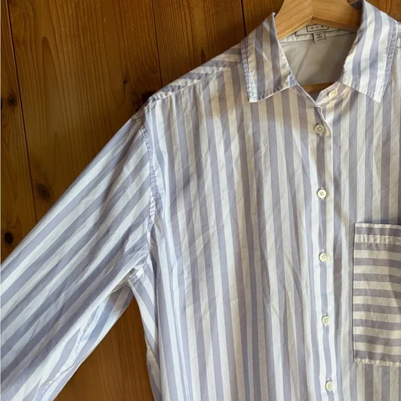 AYR The Deep End Button Down Shirt in Lilac Stripe Size Medium - Picture 4 of 7